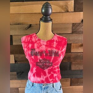 Tie Dye Hand-dyed Pink Reworked Y2K Harley Davidson Studed Tank Top